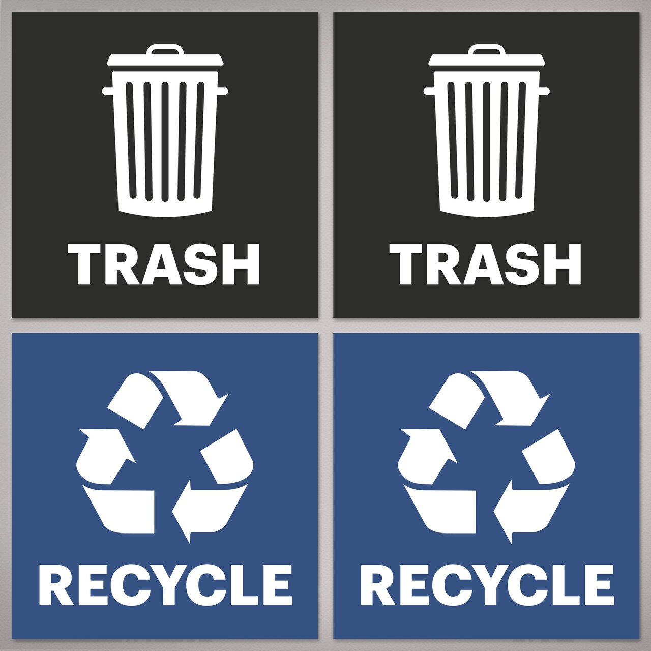 Avery Recycle and Trash Stickers, Blue and Black Recycle and Trash Signs for Bins, Containers, Trash Cans and Walls, Waterproof, UV Resistant, Preprinted, 4" x 4", 8 Total